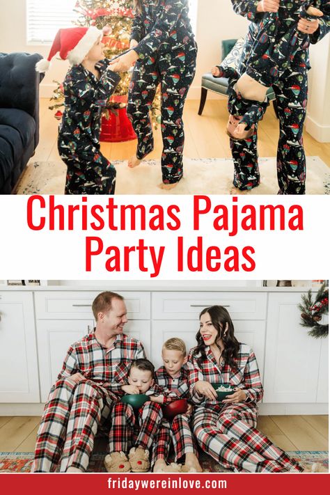 Yes, you should totally have a Christmas pajama party! Plus a ton of fun Christmas pajama party ideas to celebrate the Christmas season! Diy Matching Christmas Pajamas, Kids Christmas Pajama Party, Christmas Pj Party Ideas, Christmas Pajama Party Ideas, Pajama Party Ideas, Christmas Pajama Party, Pancake Party, Girls Christmas Pajamas, Christmas Pajamas Kids