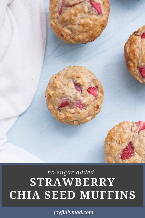 No Sugar Added Strawberry Chia Seed Muffins are such a fun treat to have on hand this week! They are so easy to make, no fancy ingredients required, even though they are sugar free! These no sugar added muffins get their sweetness from applesauce and strawberries, which are really the star of the show. Pack in some extra protein with chia seeds and these muffins are a true powerhouse. #baking Chia Seed Muffins, Chia Muffins, Seed Muffins, Extra Protein, Strawberry Muffins, Breakfast Healthy, Healthy Muffins, Healthy Meal Plans, No Sugar