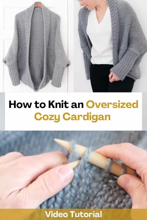 Learn how to knit an oversized cozy cardigan by watching this video tutorial. This cozy cardigan is an easy knit for beginning knitters and fun for more advanced knitters. The creator of this video will teach you step by step how to make this cardigan so that the result of your fabric looks excellent!rnrnYou can knit this jumper with any weight of yarn and any size of needle! You can also get creative and choose the color of thread that you like the most to do it. Do not miss this incredible... Oversize Cardigan Knitting Pattern, Oversized Cardigan Pattern, Intermediate Knitting Patterns, Advanced Knitting, Poncho Knitting Patterns, Dishcloth Knitting Patterns, Beginner Knitting Patterns, Easy Knit, Oversized Knit Cardigan