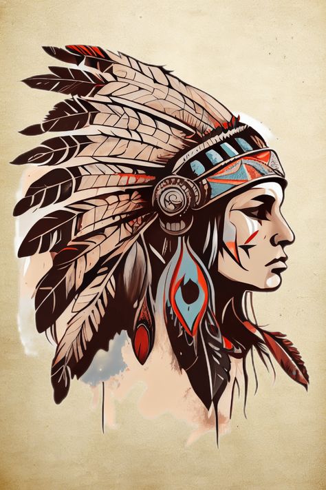 Our Native American Tattoo design is a stunning work of art that celebrates the beauty and power of indigenous cultures. Whether you choose to wear it as a tattoo or as artwork on Redbubble products, it's a testament to the spiritual and artistic richness of Native American heritage. Shop now and experience the wonder. Indigenous Poster Design, Native Girl Tattoo, Cherokee Tattoos, Tribe Tattoo, Native American Tattoo Designs, Tattoo Poster, Native American Drawing, Native American Tattoo, Traditional Tattoo Designs