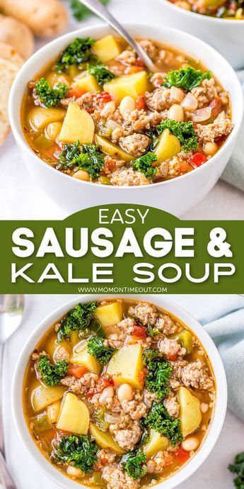 Kale In Soup, Healthy Kale Soup, Potato Kale Sausage Soup, Kale Soup Crockpot, Kale Soup Recipes Healthy, Soups With Kale, Kale Dinner Recipes, Healthy Crockpot Soups, Potato Sausage Kale Soup