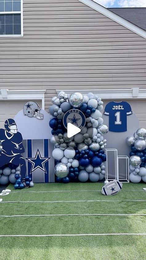 Throw the ultimate Dallas Cowboys birthday party with these creative decor ideas that will score big with any football fan. Transform your space into a Cowboys fan zone with themed table settings, blue and silver balloons, and custom banners. Add a touch of team spirit with DIY centerpieces featuring mini helmets and footballs. Don't forget to set up a photo booth with props like foam fingers and jerseys for memorable snapshots. Whether you're hosting indoors or outdoors, these decorations will make your celebration a touchdown! Dallas Cowboys Party Ideas, Football Centerpiece Ideas, Cowboys Birthday Party, Table Settings Blue, Blue And Silver Balloons, Dallas Cowboys Birthday Party, Cowboy Birthday Party Decorations, Dallas Cowboys Birthday, Football Centerpieces