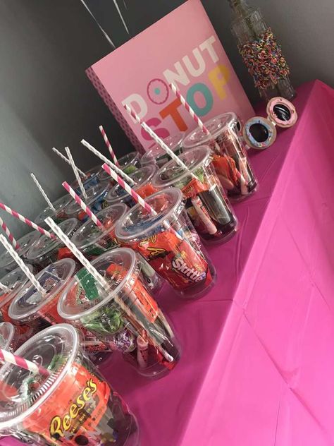 Donut Grow Up | CatchMyParty.com Donut Birthday Party Ideas, 17 Doğum Günü, 14th Birthday Party Ideas, Birthday Sleepover Ideas, Donut Birthday Party, Movie Night Birthday Party, Movie Birthday Party, Birthday Party Snacks, Sleepover Birthday Parties