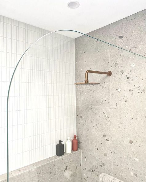 Glass Shower With Ledge, Ledge Shower Wall, Tiled Shower Ledge, Shower Wall Ledge, Kitkat Shower Tiles, Minimal Grout Shower Tile, Ledge In Shower Wall, Shower Ledge Wall, Shower Ledge Ideas