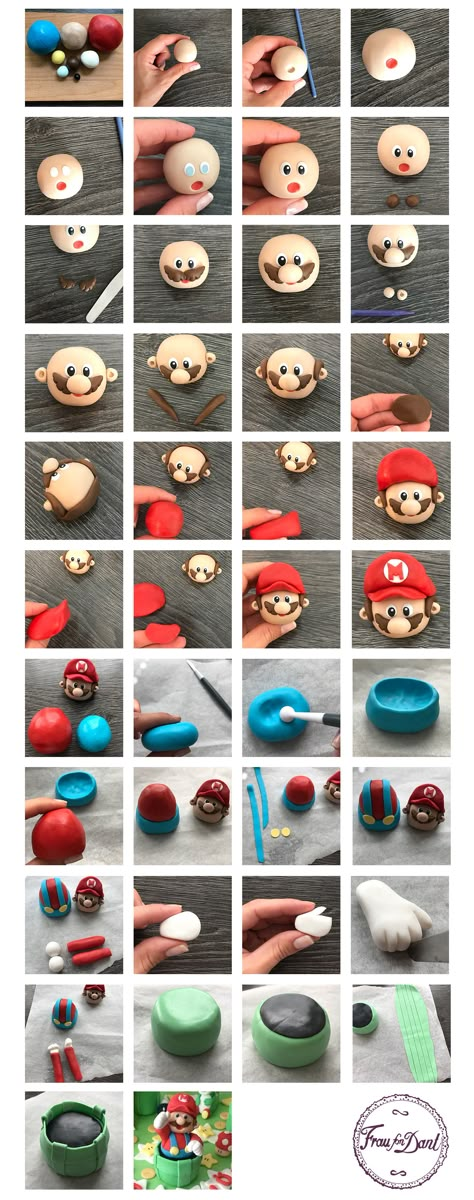 How To Make Super Mario Fondant, Mario Fondant Tutorial, Fondant Super Mario, Super Mario Fondant Tutorial, Mario Fondant Cake, Super Mario Cake Diy, Mario Kart Cupcakes, Super Mario Cakes, Diy Mario Cake