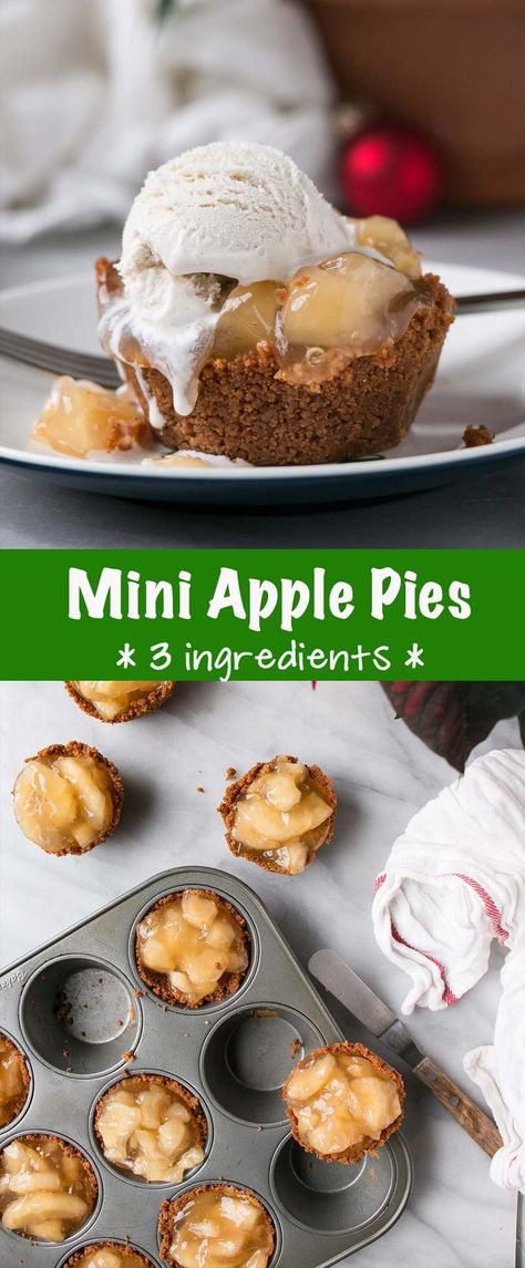 Mini Apple Pies are no bake and come together with 3 ingredients! An easy dessert recipe that is perfect for the holidays. #ad #LavishlyEDS #everdayEDS #applepie #holidaydessert No Bake Mini Apple Pies, Apple Pie Easy 3 Ingredients, Easy Apple Pie Recipe 3 Ingredients, Apple Recipes Easy 3 Ingredients, Mom Desserts, Inexpensive Desserts, Chocolate Fondue Recipe, Dessert Book, Bbq Desserts