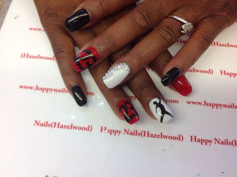 Jordan Nails, 23 Nails, Jordan Design, Nails Creative, White Basketball, Black Jordans, Happy Nails, Basketball Ball, Red And Black