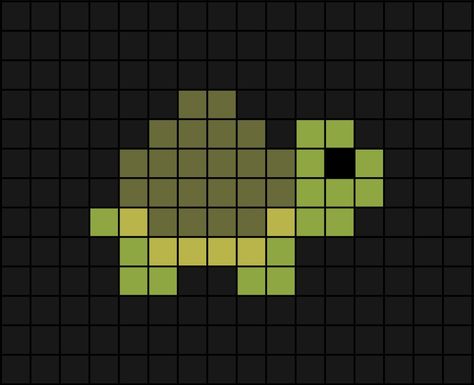 A small pixel art template of a tortoise (not a turtle).

The difference (in case you didn't know) is that Tortoise's have larger, more curved shells. Turtle Pixel Art Grid, Pixel Turtle, Snake Pixel Art, Mha Pixel Art, Turtle Pixel Art, Animal Pixel Art, Piskel Art, Graph Paper Drawings, Easy Pixel Art