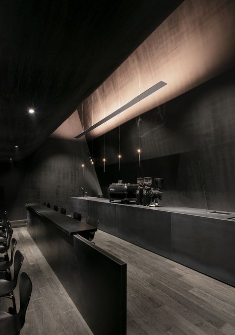 Dark Interior Design, Juun J, Black Interior Design, Bar Interior, Cafe Interior Design, Dark Interiors, Restaurant Interior Design, Hospitality Design, Flagship Store