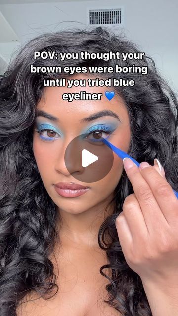 Monica Ravichandran 🇺🇸🇮🇳✨ on Instagram: "Blue eyeliner 🤝🏽 Brown Eyes/Skin 💙 Eyeliner is @maccosmeticsusa gel pencil liner in ‘perpetual shock’ #blueeyeliner#bluemakeup#browngirlmakeup#browneyes#makeupforbrowneyes#colortheory#browneyemakeup" Blue Makeup Brown Eyes, Monica Ravichandran, Blue Liner Makeup, Blue Eyeliner Brown Eyes, Eyeliner Brown Eyes, Blue Eyeliner Looks, Blue Eyeliner Makeup, Eyeliner Brown, Pencil Liner