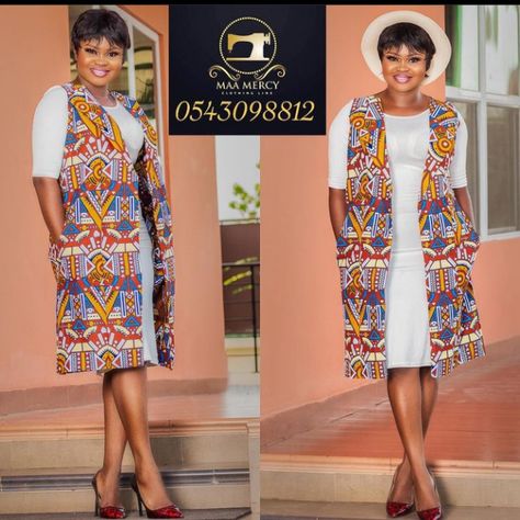 Ankara Sleeveless Kimono Jacket, Kimono Fashion Ankara, Sleeveless Kimono Jacket, Kimono Ankara Styles, Ankara Jacket Styles, Ankara Kimono Dress, Vitenge Dresses, Kimono Dress Outfit, Kitenge Styles