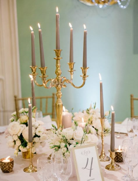 Maybe a candleabra for cake table and/or guest sign in table with short arrangement Garden Wedding Backdrop, White Candles Wedding, Long Wedding Tables, Table Flowers Wedding, Candelabra Centerpieces, Wedding Centre Pieces, Round Wedding Tables, White Picnic, Floating Candles Wedding