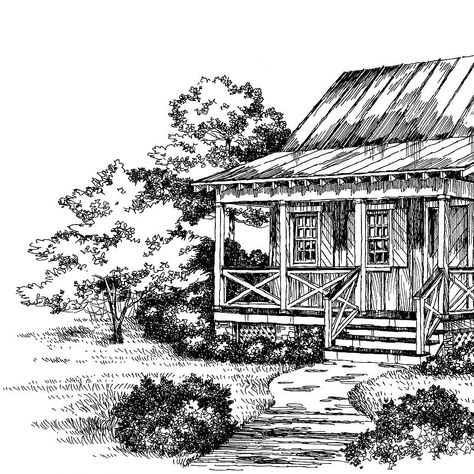 Cabins & Cottages Under 1,000 Square Feet House Sketch Simple, Small House Drawing, Cabin Drawing, Living Tiny House, Cottage Drawing, Lighthouse Drawing, Sketch Simple, Small Cabin Plans, Landscape Pencil Drawings