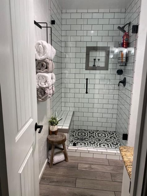 Small Stand Up Shower Ideas Tile, Small Bathroom Showers Walk In, Standing Shower Ideas With Seat, Simple Stand Up Shower Ideas, Small Bathroom Remodel With Shower Only No Tub, Small Walk In Shower Ideas Half Walls, Small Tile Showers, Rectangle Shower Ideas, Walk In Shower Remodel Small Bathroom