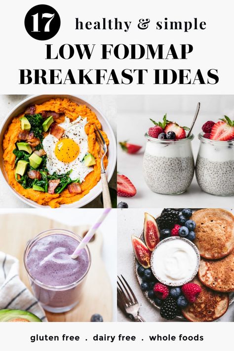 Try any one of these 17 simple and easy Low FODMAP breakfast ideas and recipes! They are healthy and many are great for on the go. There’s smoothie options, egg options, vegan, paleo, and more! Simple Dairy Free Breakfast Ideas, Low Formal Breakfast, Healthy Snacks Low Fodmap, Breakfast Easy On The Stomach, Low Fodmap Breakfast Recipes Easy, Low Fodmap Brunch, Simple Fodmap Recipes, Fodmap Diet Breakfast, Lowfod Map Breakfast Recipes