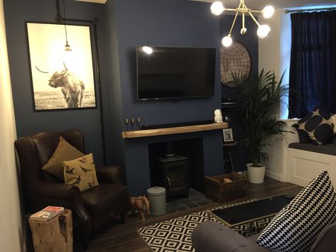 Naval Blue Living Room, Navy Blue Industrial Living Room, Navy Industrial Living Room, Blue Industrial Living Room, Navy Blue Industrial Bedroom, Stiffkey Blue Living Rooms, Navy Gothic Living Room, Midnight Blue Living Room, Dark Blue Snug