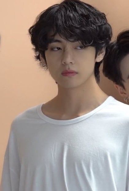 Fluffy hair Taehyung Wavy Hair, Taehyung Haircut, Taehyung Butter, Short Starter Locs, Taehyung Hair, Wavy Perm, Young Men Haircuts, Haircut Design, Wolf Haircut