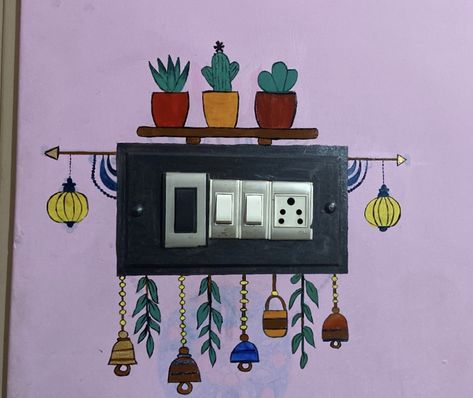 Electric Board Painting, Simple Switch Board Painting, Switchboard Drawing, Switchboard Art Design, Switch Board Design, Creative Switch Board Art, Switch Board Art Ideas, Switchboard Painting, Switch Board Painting