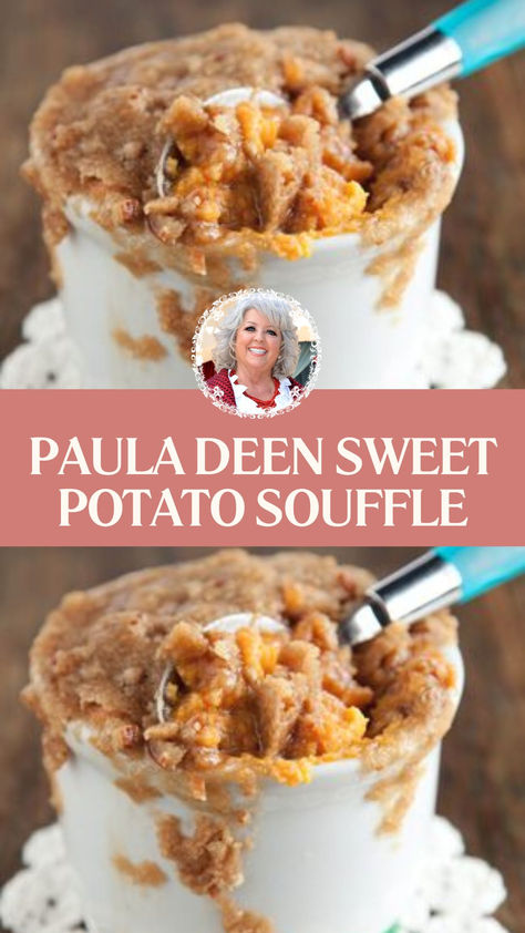 Paula Deen Sweet Potato Souffle Paula Deen Sweet Potato Souffle, Southern Sweet Potato Souffle Recipes, Sweet Potato Souffle Recipes Paula Deen, Potato Souffle Recipes, Sweet Potato Souffle Recipes, Sweet Potato Soufflé, Potato Souffle, Pecan Crumble, Holiday Meal Ideas