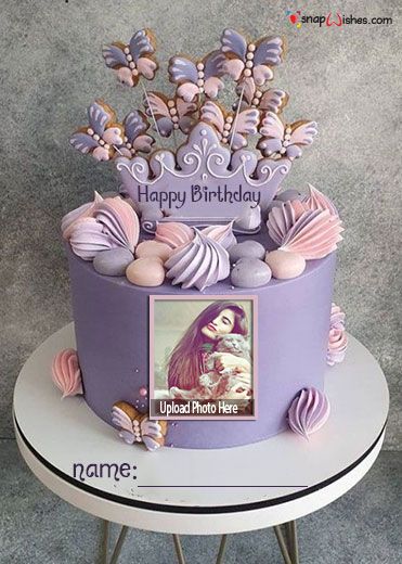 Best Online Photo Editor Free Birthday Cake - Birthday Cake With Name and Photo | Best Name Photo Wishes Online Birthday Card Maker, Purple Birthday Cake, Anniversary Cake With Photo, Write Name On Cake, Create Birthday Invitations, Birthday Wishes With Photo, Birthday Cake Design, Birthday Card With Photo, Purple Cakes Birthday