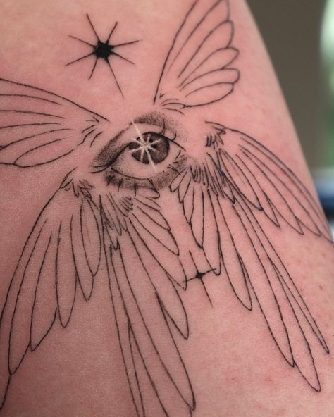 ✩✶👁️✶✩ angel from yesterday🩷 thank you Ariana for your trust 🌸🌸 Took 1 hour Done @themythrium 🌷🌷🌷 Booking May-July @inkpress.studio Pictured: seraphim inspired tattoo with six wings, an eye and stars on the forearm 👁️ 👁️ 👁️ @intenzetattooink @starbritecolors @cheyenne_tattooequipment @masttattoo.official 🌷 🌷 🌷 #seraphim#seraphimtattoo#tewetubby#sftattooartist Tattoo With Stars, Seraphim Tattoo, Biblical Angel, Angel Wings Tattoo On Back, Wing Tattoos On Back, Biblical Tattoos, Bible Tattoos, Winged Eye, Sick Tattoo