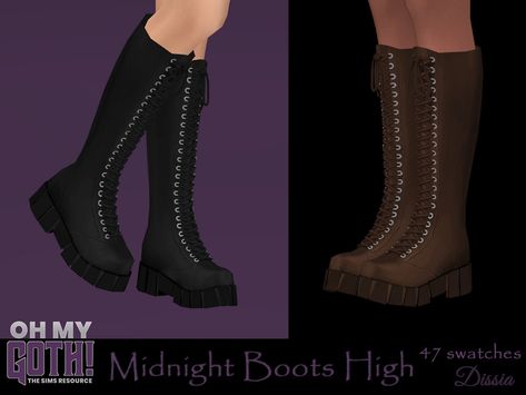 The Sims Resource - Oh My Goth - Midnight Boots High Sims 4 Cc Goth Boots, Sims 4 Cc Boots, Goth Sims 4, Sims 4 Cc Goth, Under The Knee Boots, Goth Shorts, Ts4 Mods, Cc Shoes, Sims 4 Cc Shoes