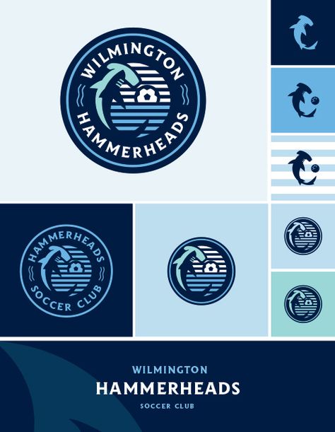 When local ECNL youth soccer organization, Hammerheads Soccer Club, tapped us to help them refresh to a more modern look, we wanted the new crest to feel premium and sophisticated.⁠ ⁠ Their new crest not only represents the club and their values, but also pays tribute to the coastal community we call home. Logo Design, soccer logo, soccer branding, football club logo design, soccer club logo design, professional sports branding, youth soccer logo design, soccer crest, football crest. Soccer Logo Design Ideas, Soccer Branding, Football Club Logo Design, Soccer Logo Design, Soccer Club Logo, Football Crest, Hospitality Branding, Club Logo Design, Home Logo Design