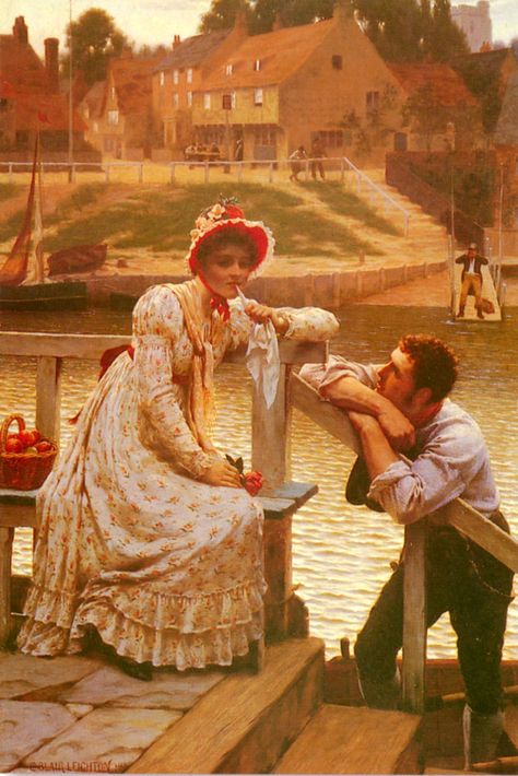 Leighton-Courtship - Category:Paintings by Edmund Blair Leighton — Wikimedia Commons Edmund Blair Leighton, Pre Raphaelite Art, John Everett Millais, Regency Romance, Pre Raphaelite, Romantic Art, British Artist, Painting Edges, Stretched Canvas Prints