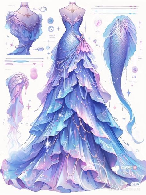 Mermaid Gown Drawing, Fantasy Dress Design Drawing, Mermaid Dress Drawing, Pink And Purple Outfit, Fantasy Dress Drawing, Dress Design Drawing, Purple Mermaid, Fashion Drawing Dresses, Clothing Design Sketches