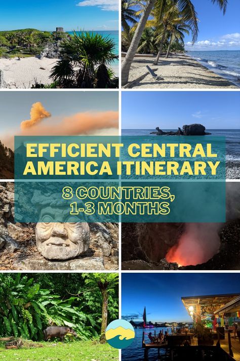 We compiled a comprehensive backpacking Central America route – 8 countries, 1-3 months, 28 stops, no flying (just public transport). One Month In South America, Central America Itinerary, Central America Backpacking Route, Costa Rica Backpacking, South America Travel Route, Belize Beach, Mexico Beaches, Belize Resorts, Explore Mexico