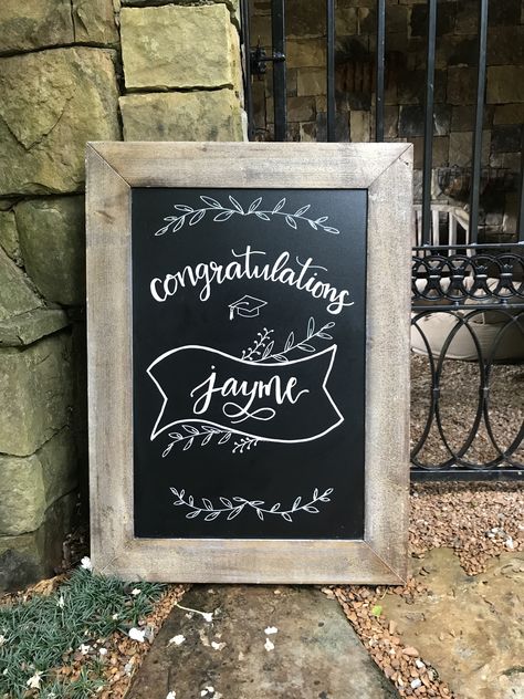 Congratulations chalkboard sign Graduation Welcome Sign Chalkboard, Congratulations Chalkboard Sign, Chalkboard Graduation Ideas, Graduation Party Chalkboard Signs, Graduation Chalkboard Sign, Grad 2023, Chalkboard Typography, Graduation Chalkboard, Chalk Ideas