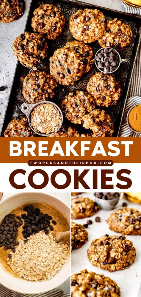 Out of new breakfast ideas? These Breakfast Cookies are gluten-free, naturally sweetened, and made without butter or oil. These homemade cookies make a great back-to-school recipe for breakfast! Cookies With Dates, Madeleine Recipes, Two Peas And Their Pod, Oatmeal Breakfast Cookies, Breakfast Cookie Recipe, Breakfast Cookies Healthy, Healthy Nuts, Oatmeal Breakfast, Delicious Cookies