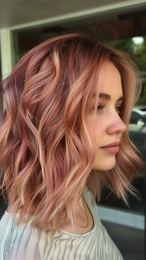 25 Rose Gold Hair Ideas for a Vibrant New Look Rose Gold And Auburn Hair, Rose Gold Hair With Highlights, Copper Hair With Rose Gold Highlights, Copper Pink Hair Rose Gold, Copper And Rose Gold Hair, Subtle Fun Hair Color, Copper And Teal Hair, Rose Gold Red Hair, Peach Hair Color Rose Gold