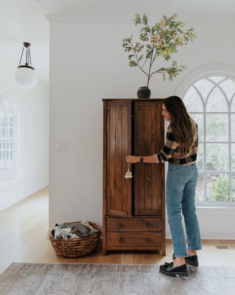 If you're looking to stretch your budget but don't want to build from scratch, staining unfurnished wood furniture is a great place to start. Home Office Basement, Unfinished Wood Furniture, Office Basement, Blue Gray Paint Colors, Staining Furniture, Blue Gray Paint, Unfinished Furniture, Grey Vases, Wood Armoire