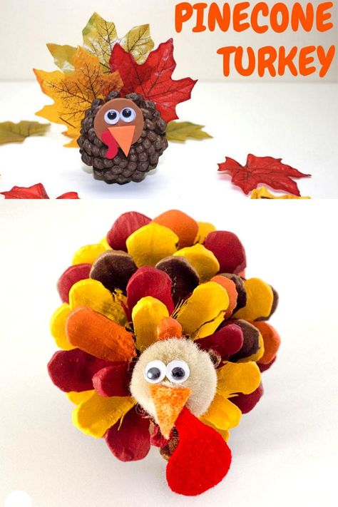 Pine Cone Crafts For Kids, Pinecone Decorations, Pinecone Turkey, Pinecone Crafts Kids, Pinecone Crafts Christmas, Thanksgiving Crafts Preschool, Thanksgiving Crafts Diy, Snowman Crafts Diy, November Crafts