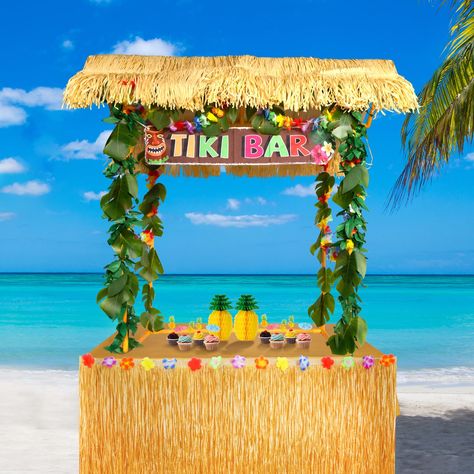 PRICES MAY VARY. No Package Included: Come with 1 pack tiki bar hut,1 pc tiki bar roof, 1 pc tiki bar banner, 1 pc luau party flower garland, 1 pc Hawaiian luau grass table skirt, 1 pc tablecloth, 30 pcs artificial palm leaves, 8 pcs adhesive stickers, 2 strips artificial green leaves, 4 sheets glue points and an instruction. A full set to meet your needs of hold various parties Sturdy and Reusable: Tiki bar hut is made of environment-friendly PVC material, long-lasting, durable and reusable. Th Aloha Theme Party, Tiki Party Decorations, Luau Party Decor, Pool Painting, Outdoor Tiki Bar, Bar Banner, Artificial Palm Leaves, Luau Party Decorations, Tiki Bar Decor