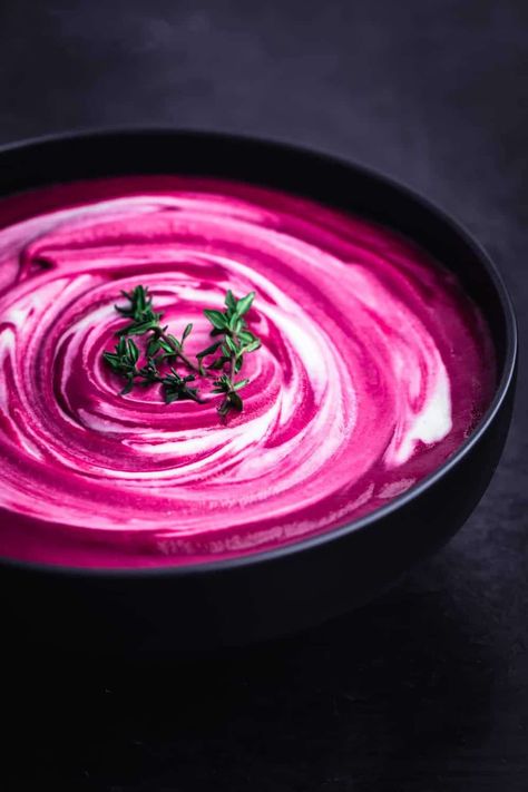 This nourishing and comforting colorful vegan beet soup is easy to prepare and stunningly elegant, with a luxurious cashew cream swirl that takes it over the top! #beetsoup #vegansoup #vegansouprecipes Roasted Beet Soup, Soups Healthy, Beet Soup Recipes, Autumn Dinner, Beet Soup, Beet Recipes, Interesting Recipes, Vegan Soup Recipes, Cashew Cream