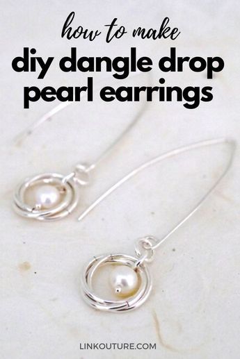 If you're looking for more unique DIY jewelry crafts for adults or teenagers that are still really easy to make, this tutorial for beginners is for you. These freshwater pearl statement beaded earrings features a long ear wire that you can custom make to any length. Click here to access the step-by-step directions to make your own beautiful dangles to give as a gift or to keep for yourself! #jewelrymaking #DIYjewelry Easy Earrings Diy Simple Wire Jewelry, Diy Earrings Hoops Wire Jewelry, Making Jewelry For Beginners Earrings, Diy Simple Jewelry, Diy Jewelry Unique Wire, Earrings Diy Handmade How To Make, How To Bead Earrings Step By Step, How To Make Wire Jewelry For Beginners, Pearl Wire Earrings