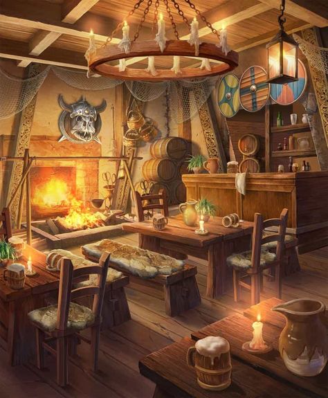 Taverna Medieval, Dnd Room, Fantasy Furniture, Pub Design, King King, Scene Art, Fantasy House, Fantasy City, Fantasy Places