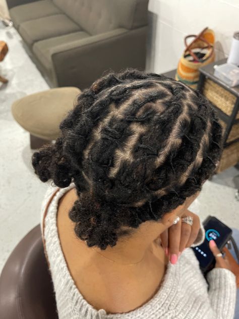 Looking for short lov style ideas. Try these barrel rolls into low buns Short Loc Barrel Rolls, Barrel Twist Loc Bun, Loc Roll Styles, Barrel Roll Locs, Music Photoshoot, Short Dreads, Barrel Roll, Low Buns, Short Locs