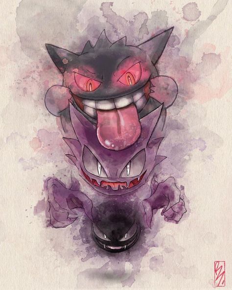 Ghost Pokemon Drawing, Ganger Pokemon Tattoo, Unown Pokemon Tattoo, Haunter Pokemon Drawing, Gastly Pokemon Art, Luxray Tattoo, Pokemon Gengar Art, Pokemon Japanese Art, Gengar Sketch