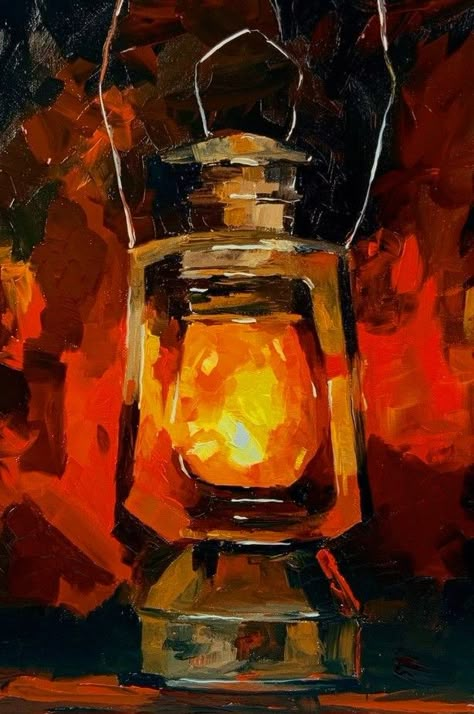 Flame Oil Painting, Lamp Painting Canvas, Oil Lamp Painting, Oil Lamp Drawing, Realistic Oil Painting Still Life, Oil Pastel Still Life, Light Oil Painting, Old Oil Paintings, Lantern Drawing