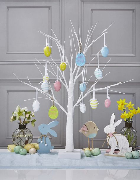 Easter Tree With Lights - 60cm White Table Top Easter Twig Tree - Pre-Lit with 24 LED's : Amazon.co.uk: Home & Kitchen Easter Room Decor, Easter Tops, Easter Messages, Easter Egg Ornaments, Twig Tree, Led Decor, Christmas Central, White Table Top, Easter Tree