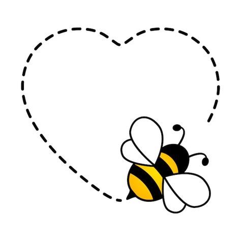 Cute bee flying. heart dotted lines path... | Premium Vector #Freepik #vector #bee-cartoon #queen-bee #bumble-bee #bee-illustration Bee Cartoon Cute, Bee Clipart Free Printables, Bee Patterns Printable, Cartoon Bumble Bee, Honeybee Illustration, Cartoon Queen, Bee Outline, Bee Vector, Bee Template