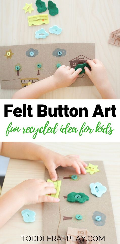 This Felt Button Art is a quick and creative way to use up a box or cardboard you no longer need.  #recycledcrafts #toddleractivity #finemotor Button Activities For Preschool, Buttoning Activities, Child Discipline, Homeschooling Activities, Recycling Activities, Daily Schedules, Diy Preschool, Fine Motor Activities For Kids, Food Art For Kids