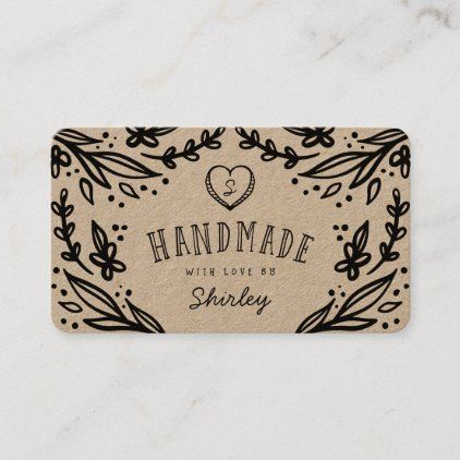 Handmade With Love Heart Monogram Floral Design Business Card Diy Business Cards Handmade, Business Card Ideas For Crafters, Rustic Business Cards, Handmade Business Cards, Craft Business Cards, Floral Design Business, Heart Monogram, Cute Business Cards, Make Business Cards