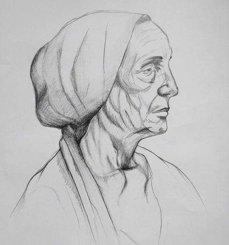 old woman Old Woman Sketch, Old Lady Sketch, Old Woman Drawing, Grandmother Portrait, Person Sketch, Mirror Drawings, Female Face Drawing, Profile Drawing, Woman Sketch