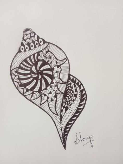 #Mandala #art #conch #seashell Conch Drawing, Shell Drawing, Conch Seashell, Drawing Competition, Lippan Art, Maori Art, Madhubani Painting, Durga Puja, Conch Shell