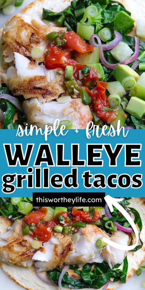 Walleye Tacos Fish Recipes, Pattis Mexican Kitchen, Walleye Fish Tacos Recipe, Ways To Cook Walleye, Walleye Fish Recipes Healthy, Grilled Walleye Fish Recipes, Walleye Fish Tacos, Walleye Recipes Grilled, Wall Eye Fish Recipes