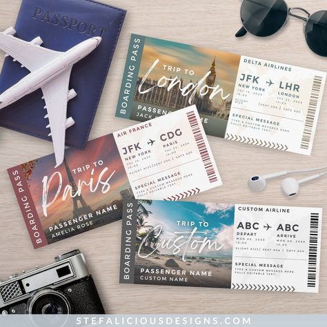 Editable Boarding Pass Template, Printable Boarding Pass, Customizable Plane Tickets Surprise Trip, Airplane Ticket Gift, Instant Download Airplane Ticket, Boarding Pass Template, Plane Ticket, Airplane Tickets, Airline Tickets, Travel Gifts, Web Browser, Editable Template, Custom Photo